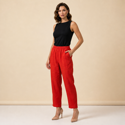Pantalon femme avec taille élastique et jambes droites en longueur complète-Pants Female-Gigié
