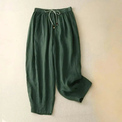 Pantalon femme taille haute avec jambes droites, cordon de serrage et poches latérales-Pants Female-Gigié