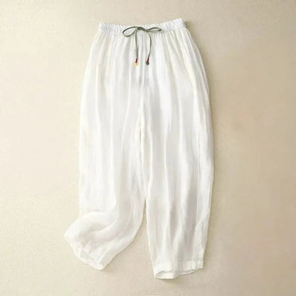 Pantalon femme taille haute avec jambes droites, cordon de serrage et poches latérales-Pants Female-Gigié