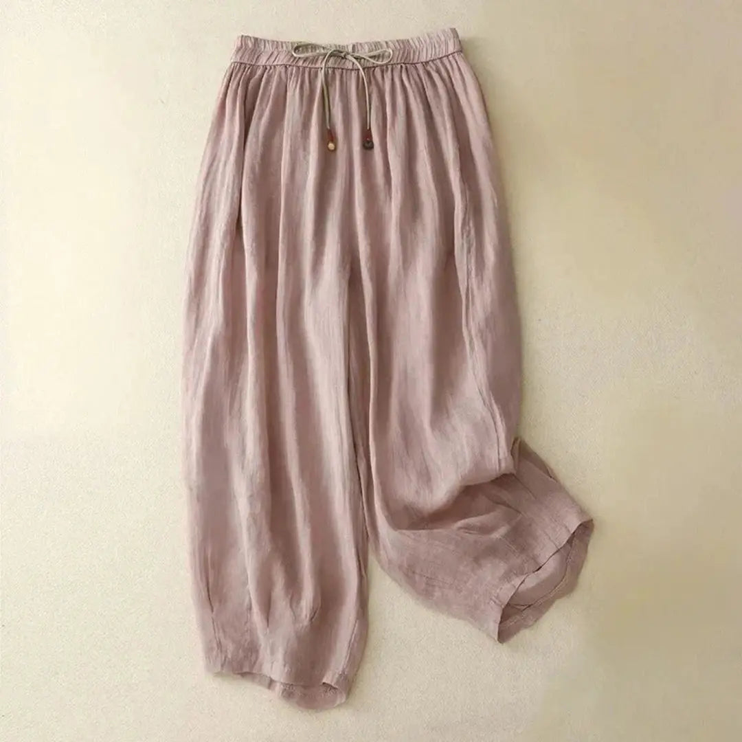 Pantalon femme taille haute avec jambes droites, cordon de serrage et poches latérales-Pants Female-Gigié