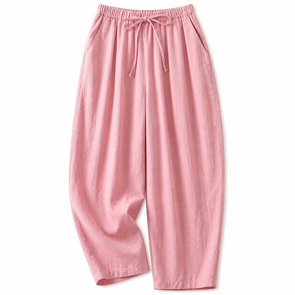 Pantalon femme taille haute avec jambes larges, cordon de serrage et poches latérales-Pants Female-Gigié