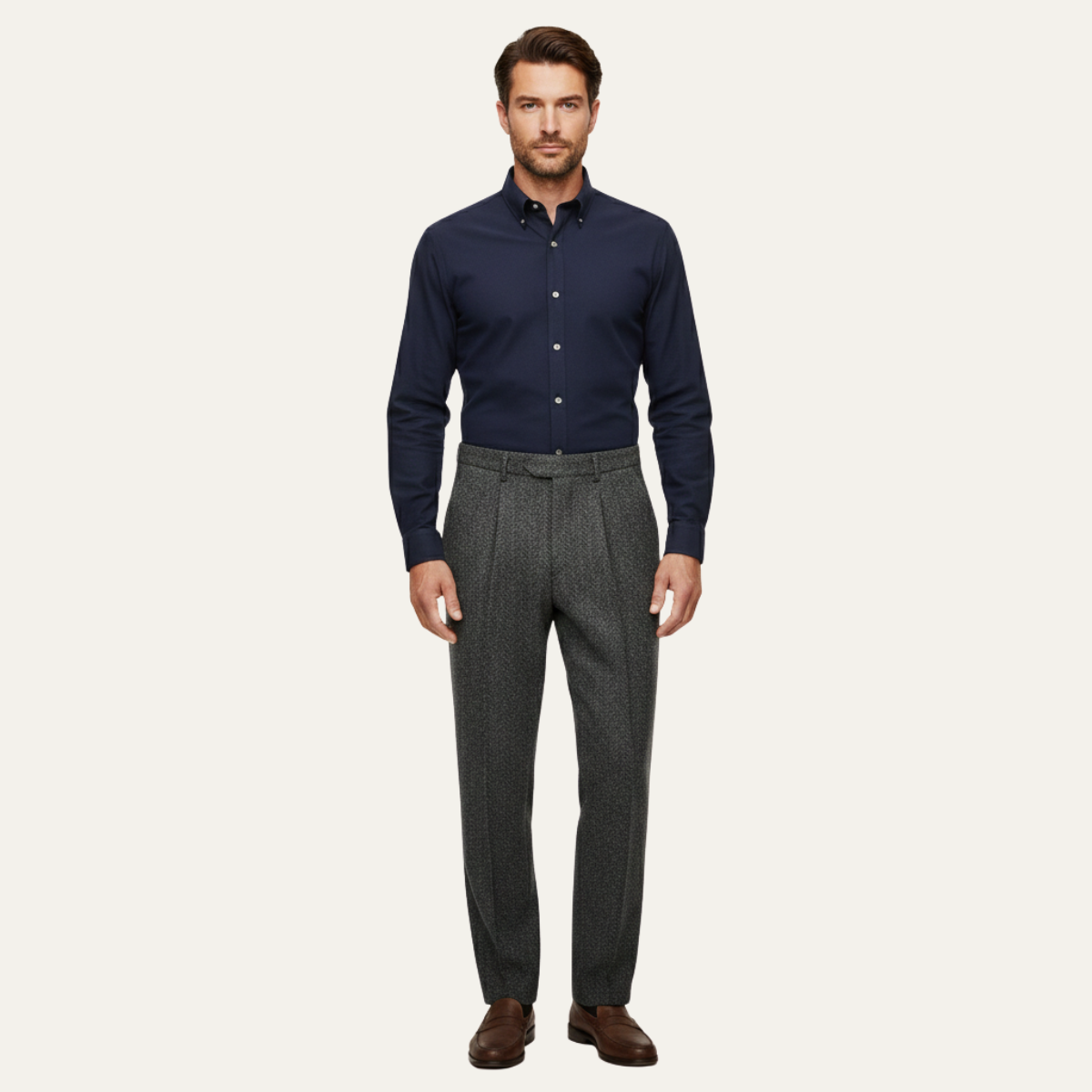 Pantalon Homme Coupe Droite avec Motif Chevrons et Plis-Male Pants-Gigié