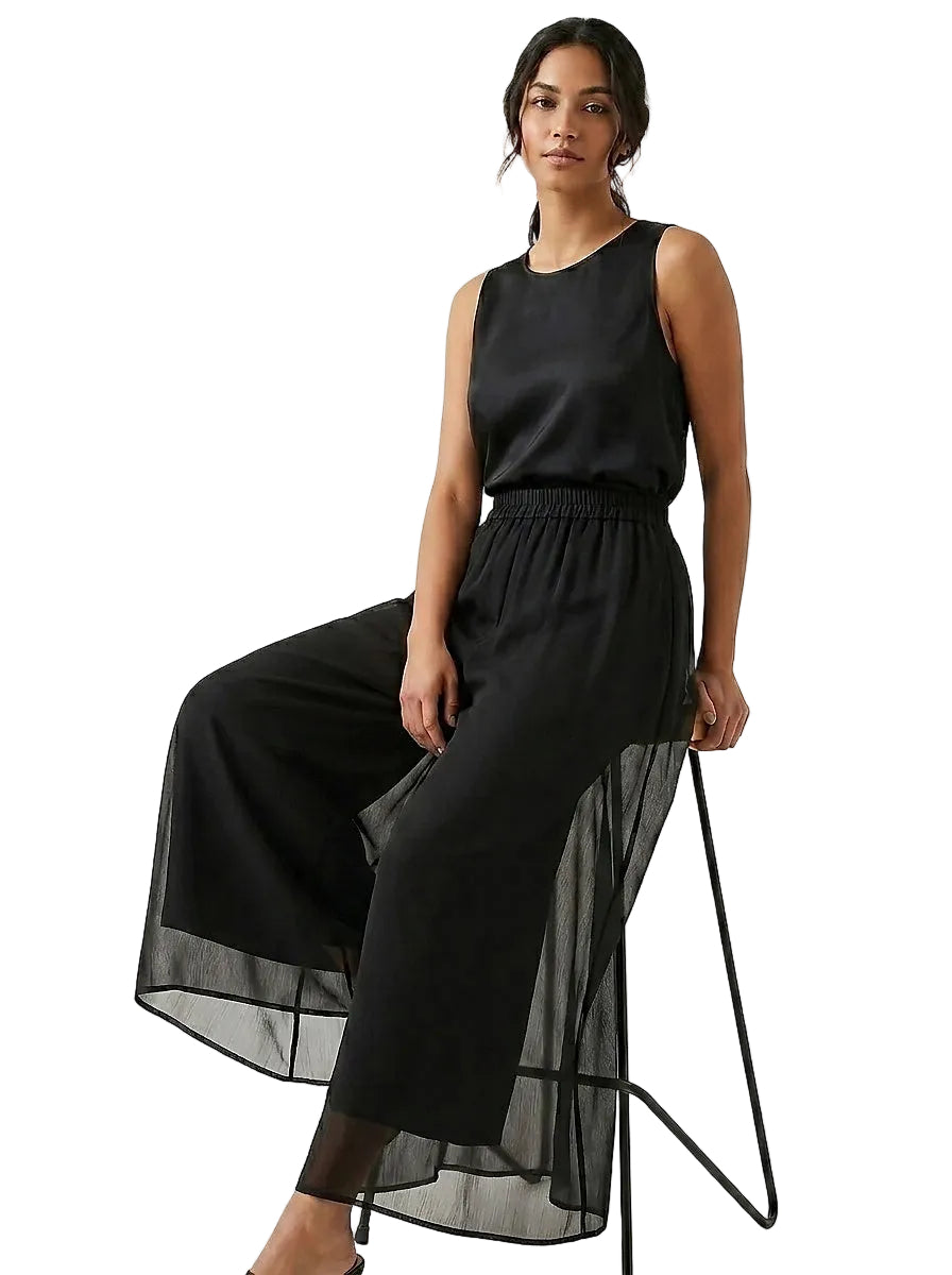 Pantalon large avec superposition en mousseline pour femme 1