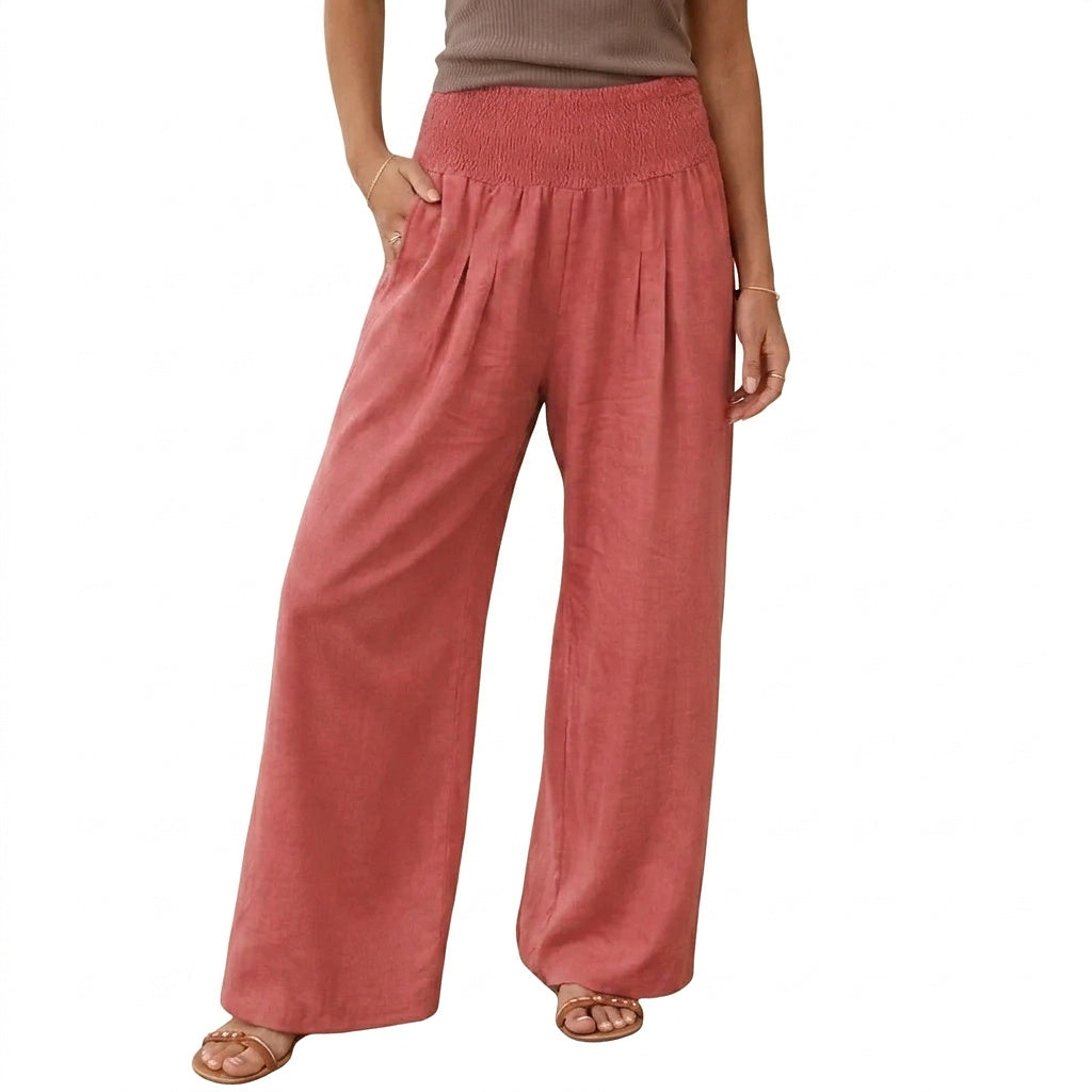 Pantalon large pour femme avec taille smockée 1