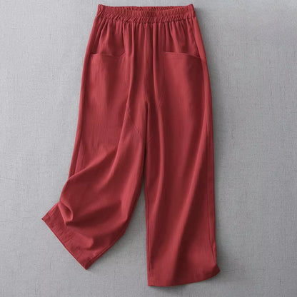 Pantalon pour femme avec taille élastique et coupe droite-Pants Female-Gigié