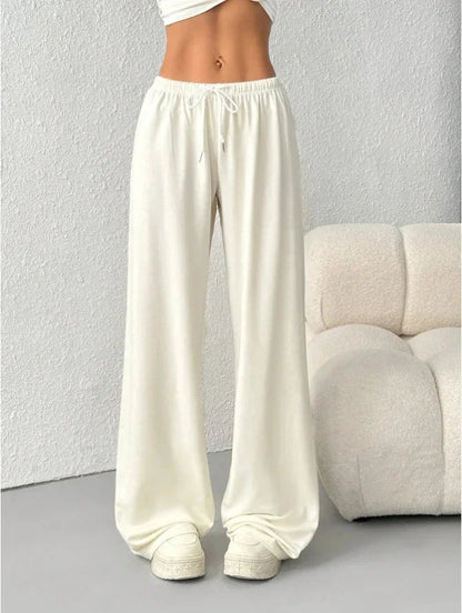 Pantalon pour femme avec taille élastique et jambe large-Pants Female-Gigié