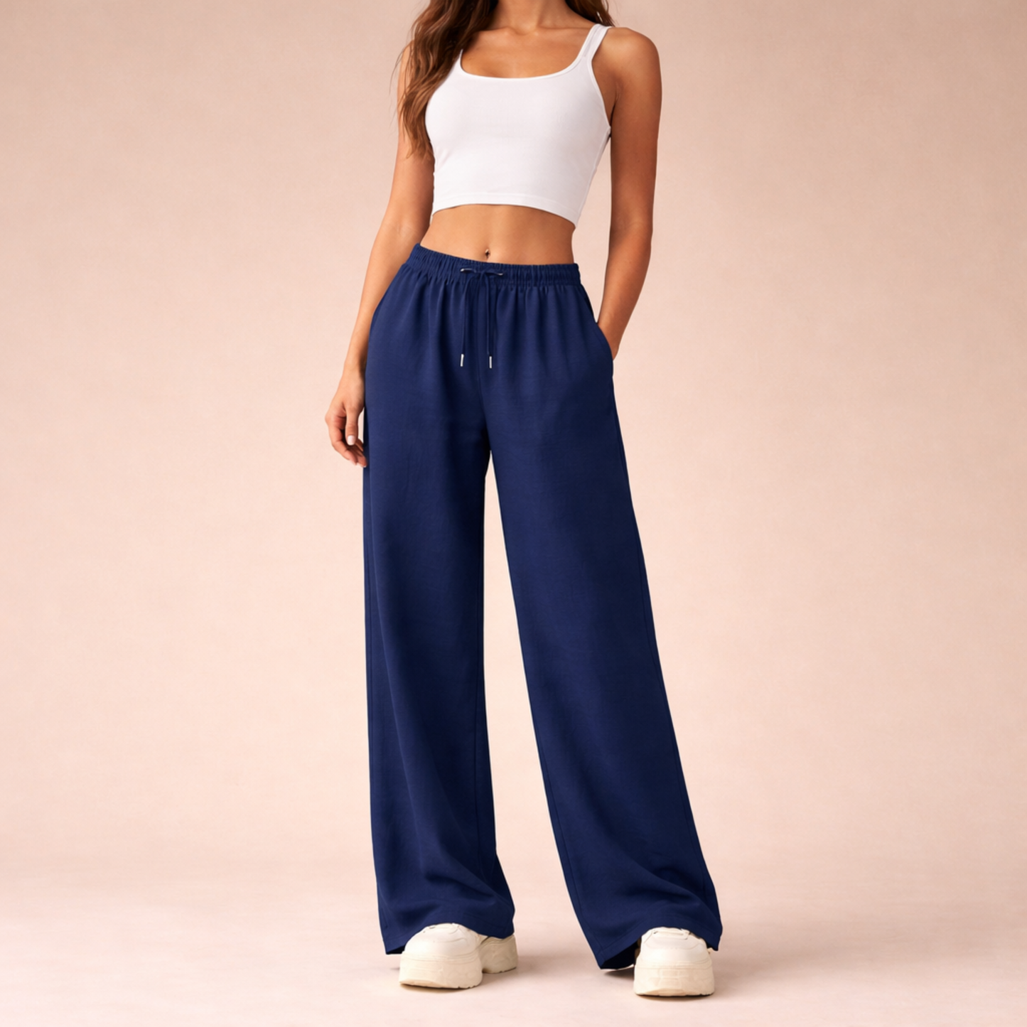 Pantalon pour femme avec taille élastique et jambe large-Pants Female-Gigié