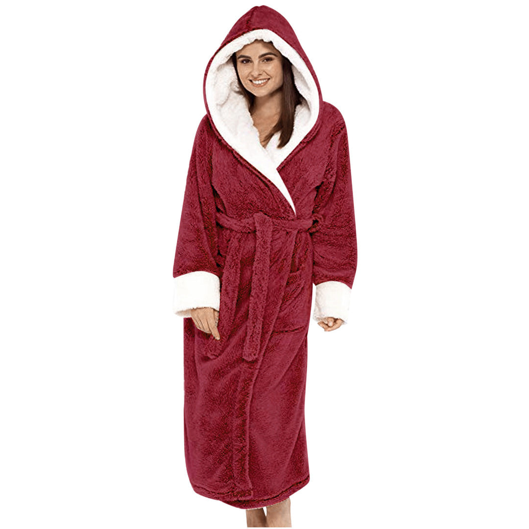Peignoir croisé pour femme avec capuche, ceinture et poches plaquées-Women Robe-Gigié