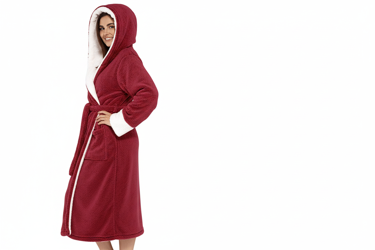 Peignoir croisé pour femme avec capuche, ceinture et poches plaquées-Women Robe-Gigié