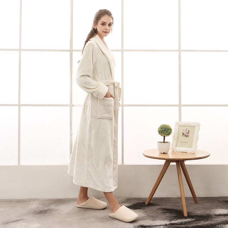 Peignoir long unisexe avec ceinture, col châle et poches plaquées-Robe-Gigié