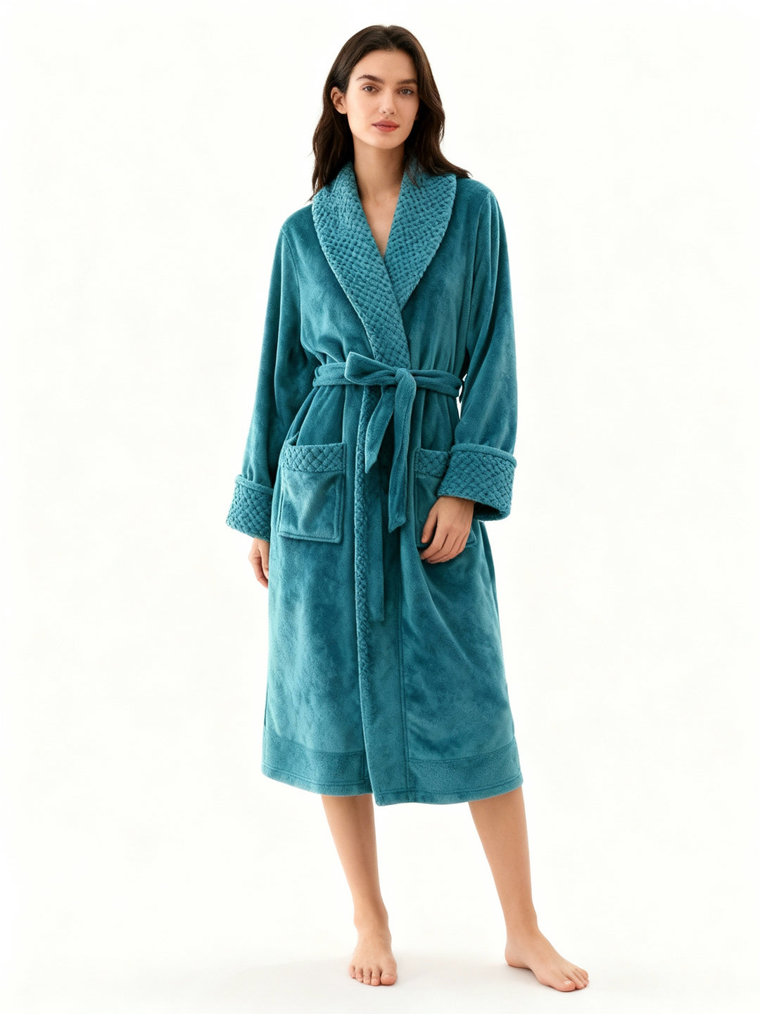 Peignoir long unisexe avec ceinture, col châle et poches plaquées-Robe-Gigié