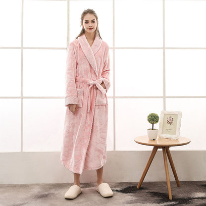 Peignoir long unisexe avec ceinture, col châle et poches plaquées-Robe-Gigié