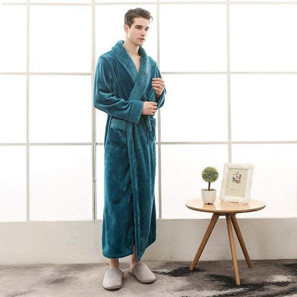 Peignoir long unisexe avec ceinture, col châle et poches plaquées-Robe-Gigié