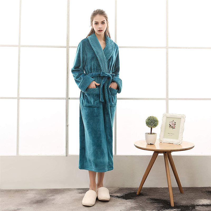 Peignoir long unisexe avec ceinture, col châle et poches plaquées-Robe-Gigié