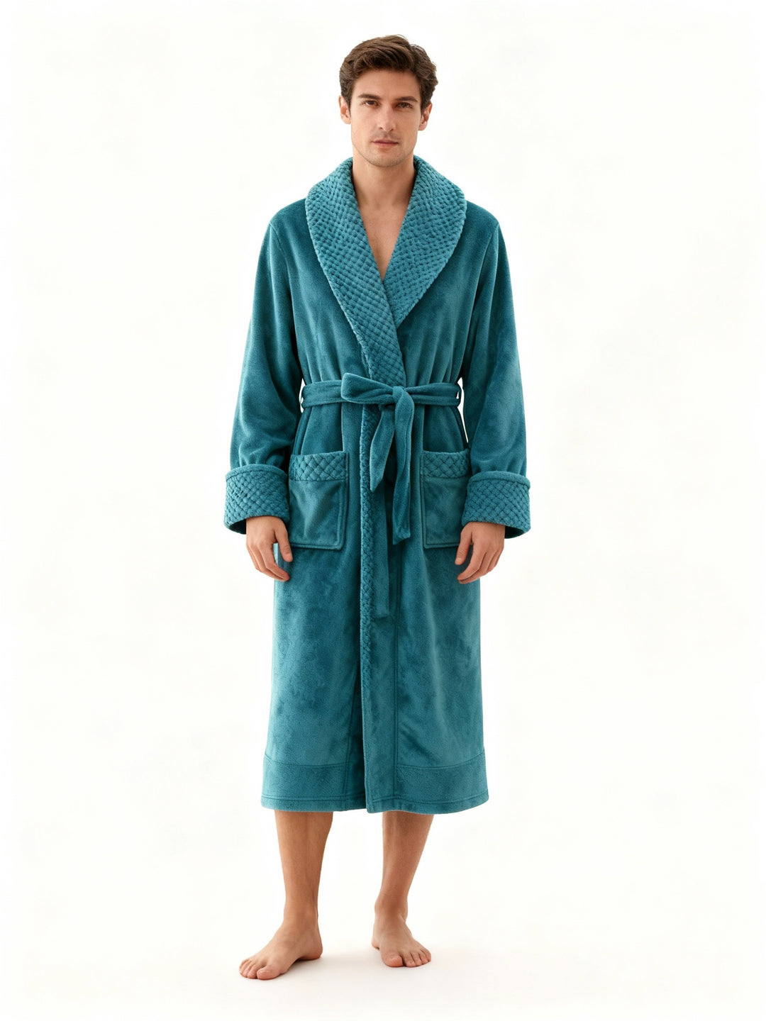 Peignoir long unisexe avec ceinture, col châle et poches plaquées-Robe-Gigié