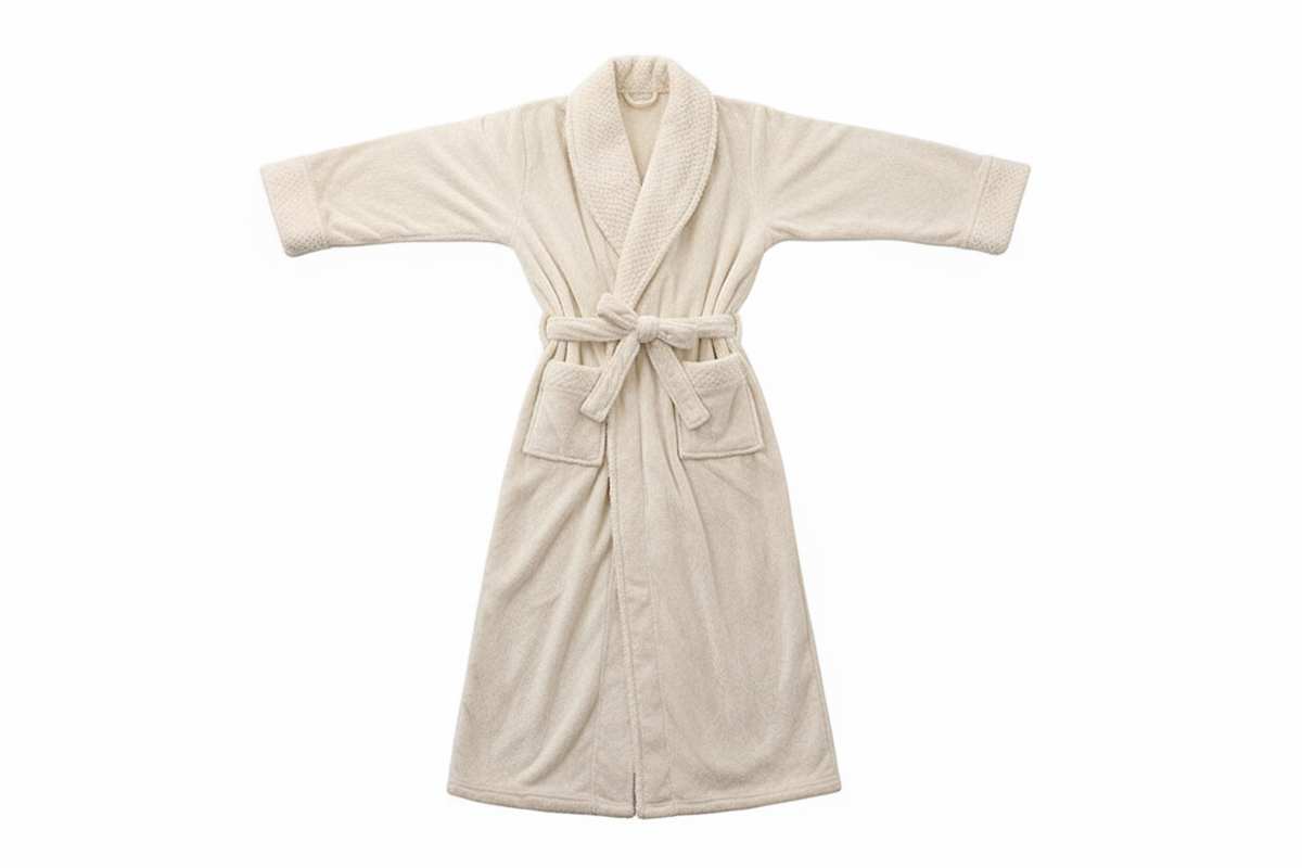 Peignoir long unisexe avec ceinture, col châle et poches plaquées-Robe-Gigié
