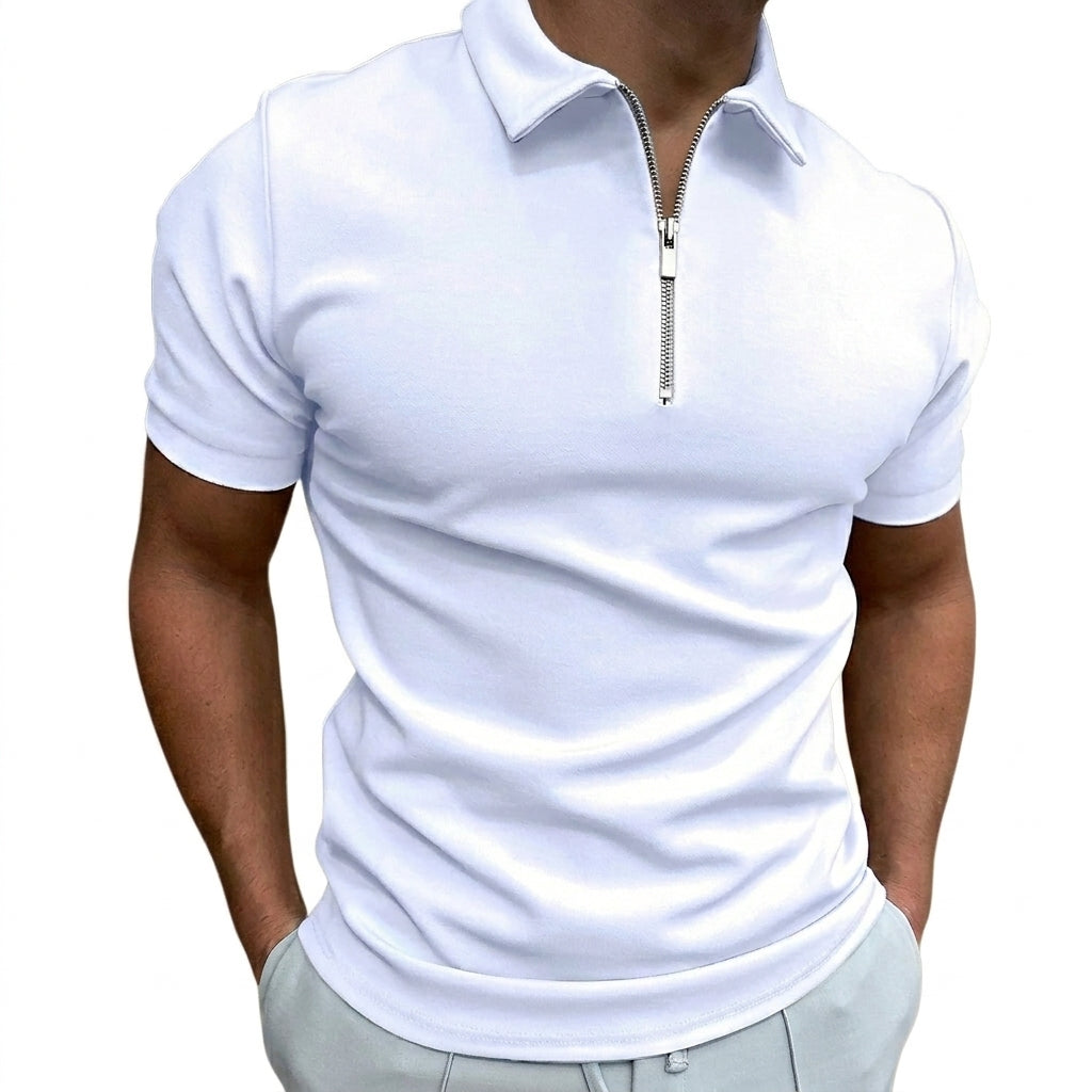 Polo pour hommes à manches courtes et col zippé Blanc