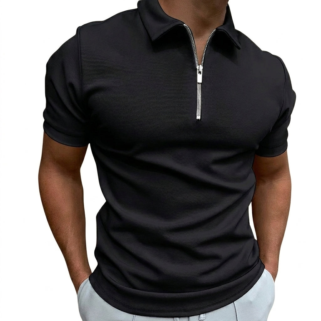 Polo pour hommes à manches courtes et col zippé Noir