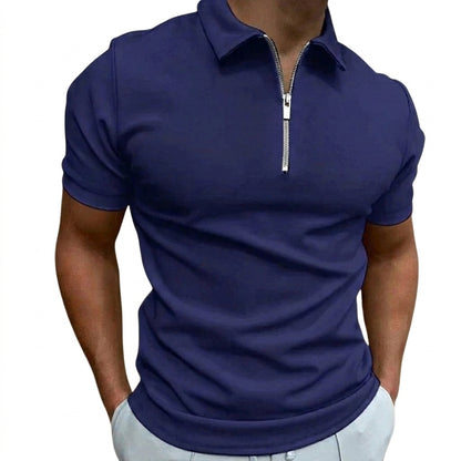 Polo pour hommes à manches courtes et col zippé Bleu Marine