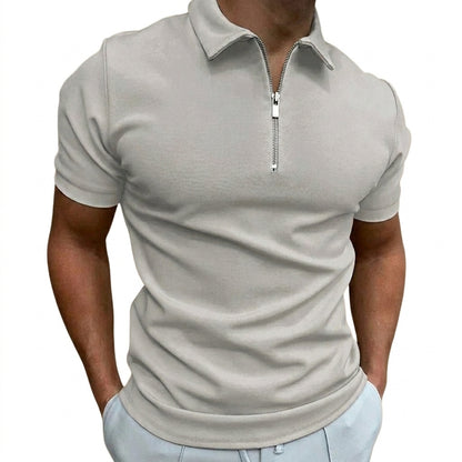 Polo pour hommes à manches courtes et col zippé Gris