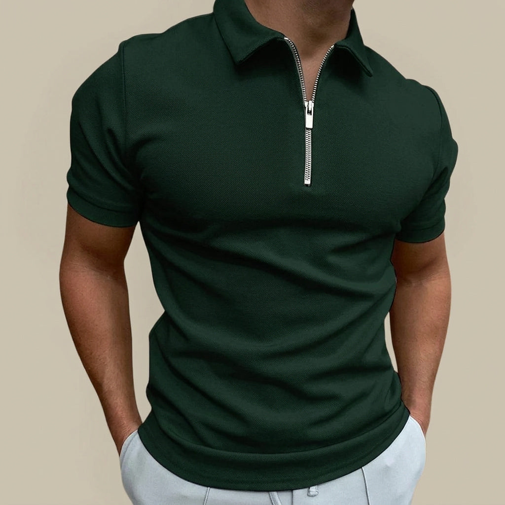 Polo pour hommes à manches courtes et col zippé Vert Foncé