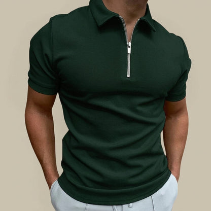 Polo pour hommes à manches courtes et col zippé Vert Foncé