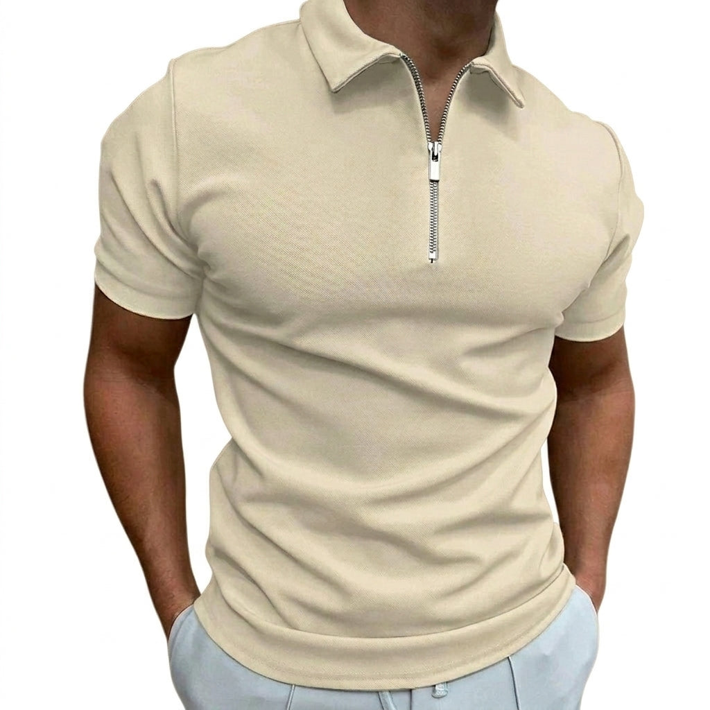 Polo pour hommes à manches courtes et col zippé Beige