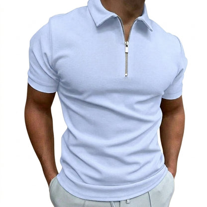 Polo pour hommes à manches courtes et col zippé Bleu Clair