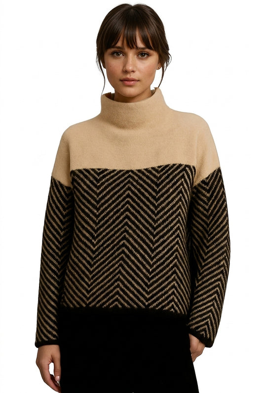 Pull à col montant pour femme avec motif chevron 1