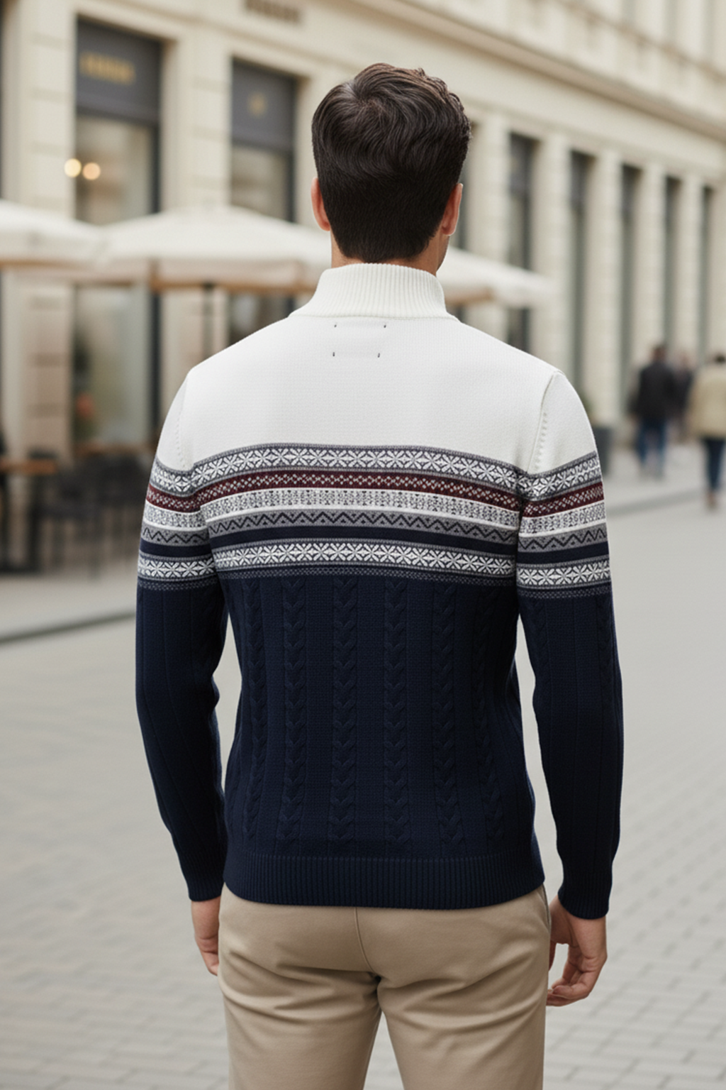 Pull Demi-Zip | Julien – Blanc & Bleu Marine-Gigié