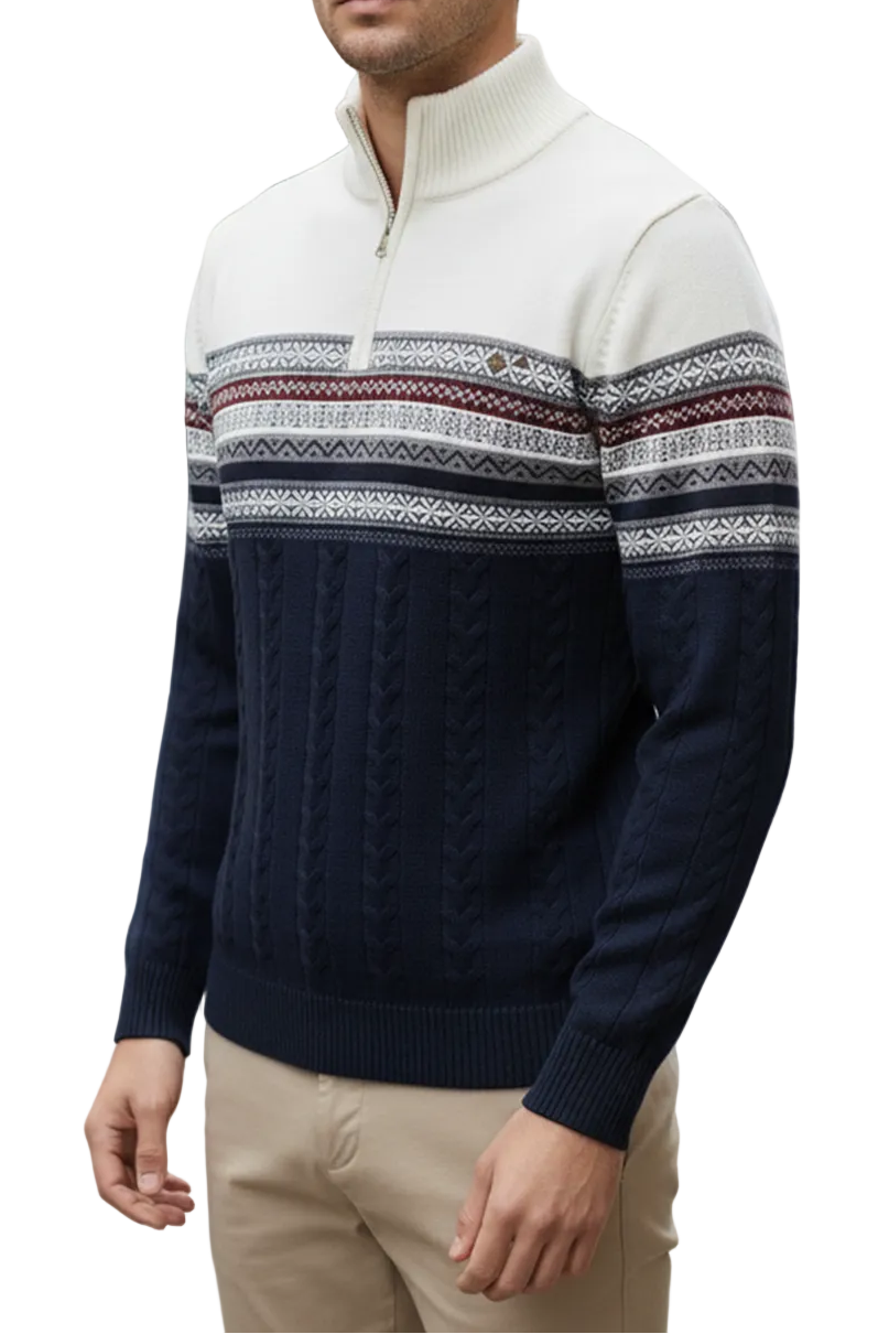 Pull Demi-Zip | Julien – Blanc & Bleu Marine-Gigié