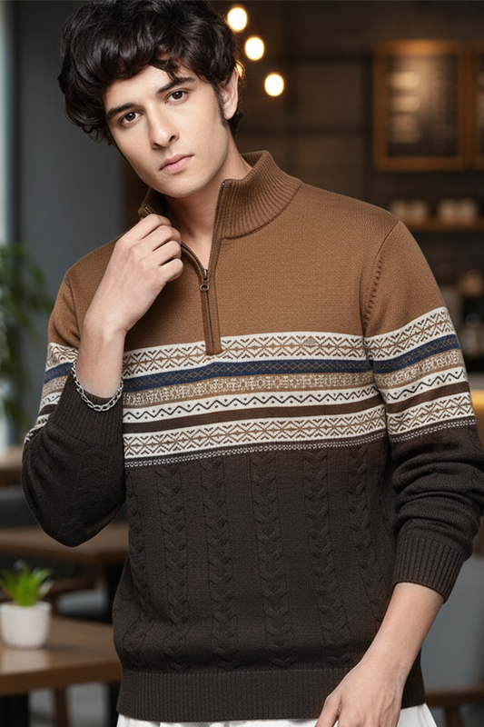 Pull Demi-Zip | Lucien – Marron Café-Gigié