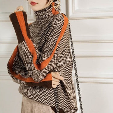 Pull-over en maille à chevrons pour femme avec rayure contrastante 2
