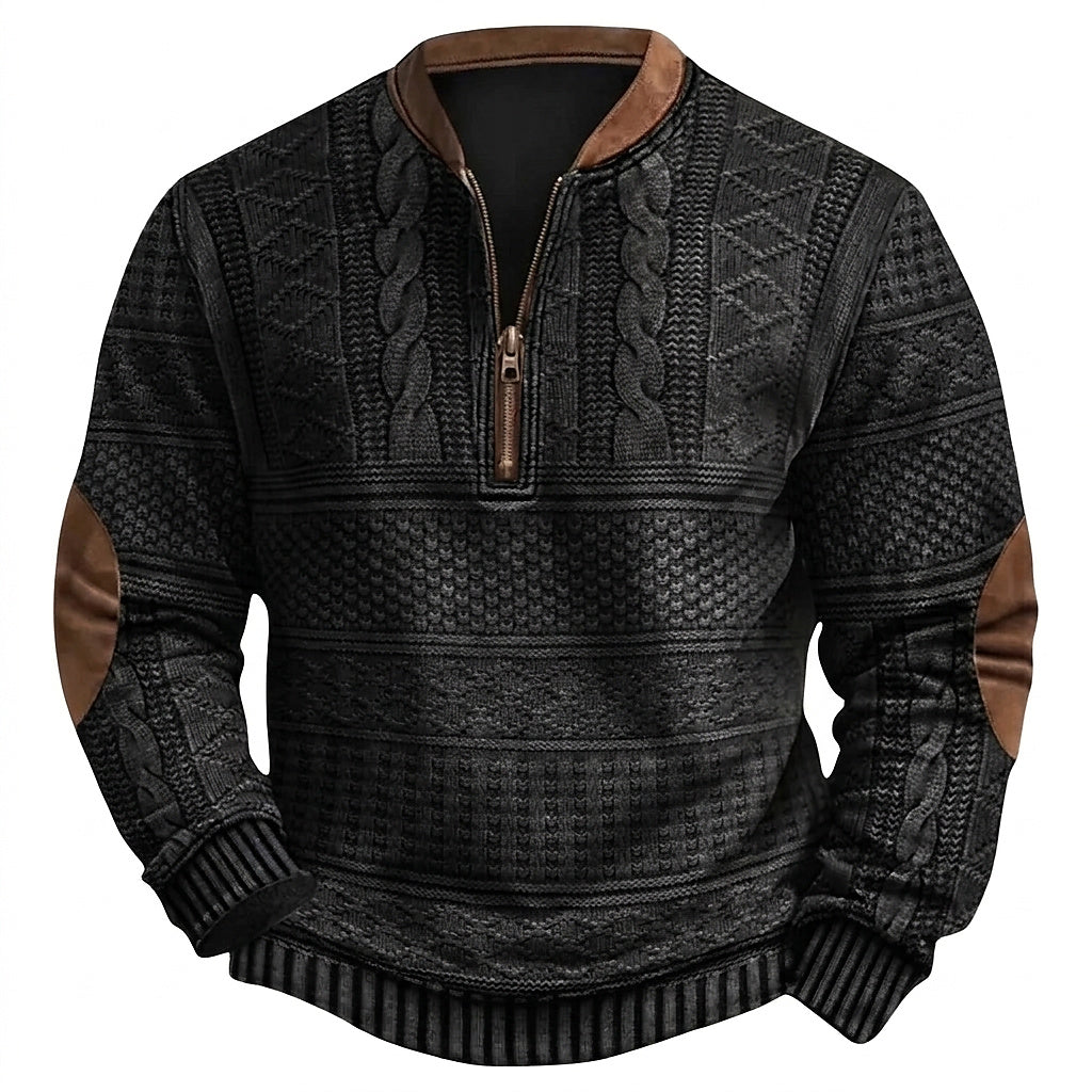 Pull en maille à motif demi-zip pour homme avec coudières 1