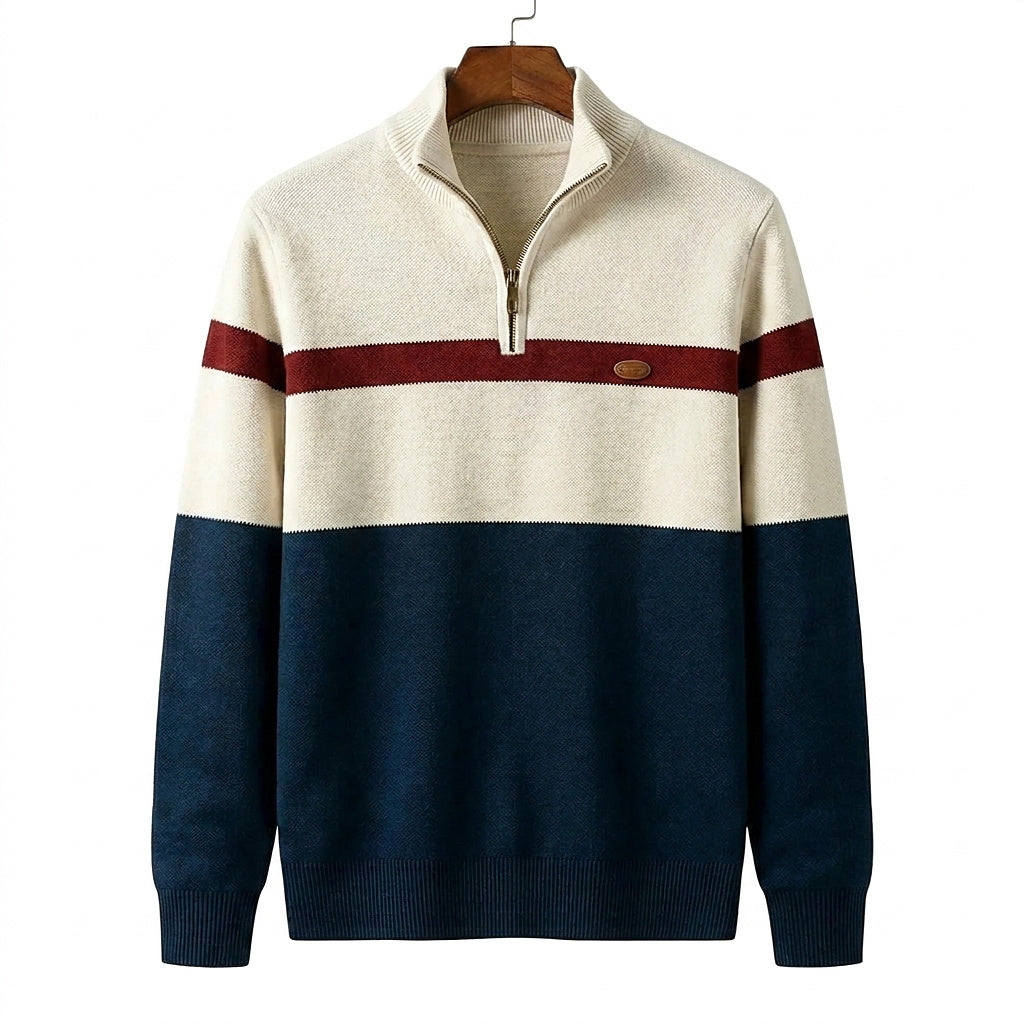 Pull en maille à quart de zip et blocs de couleurs pour homme 1