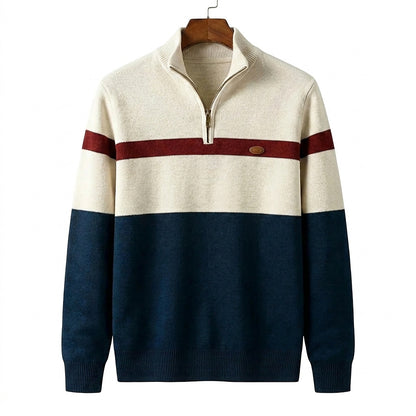 Pull en maille à quart de zip et blocs de couleurs pour homme 1