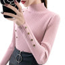 Pull en maille côtelée à col montant pour femme avec boutons décoratifs 1