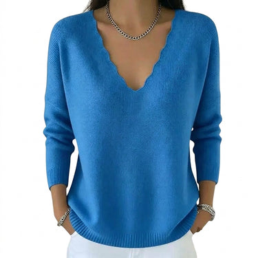 Pull en maille à col en V festonné pour femme 2