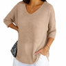 Femme pull en maille avec col en V et manches courtes-Womens Sweater-Gigié