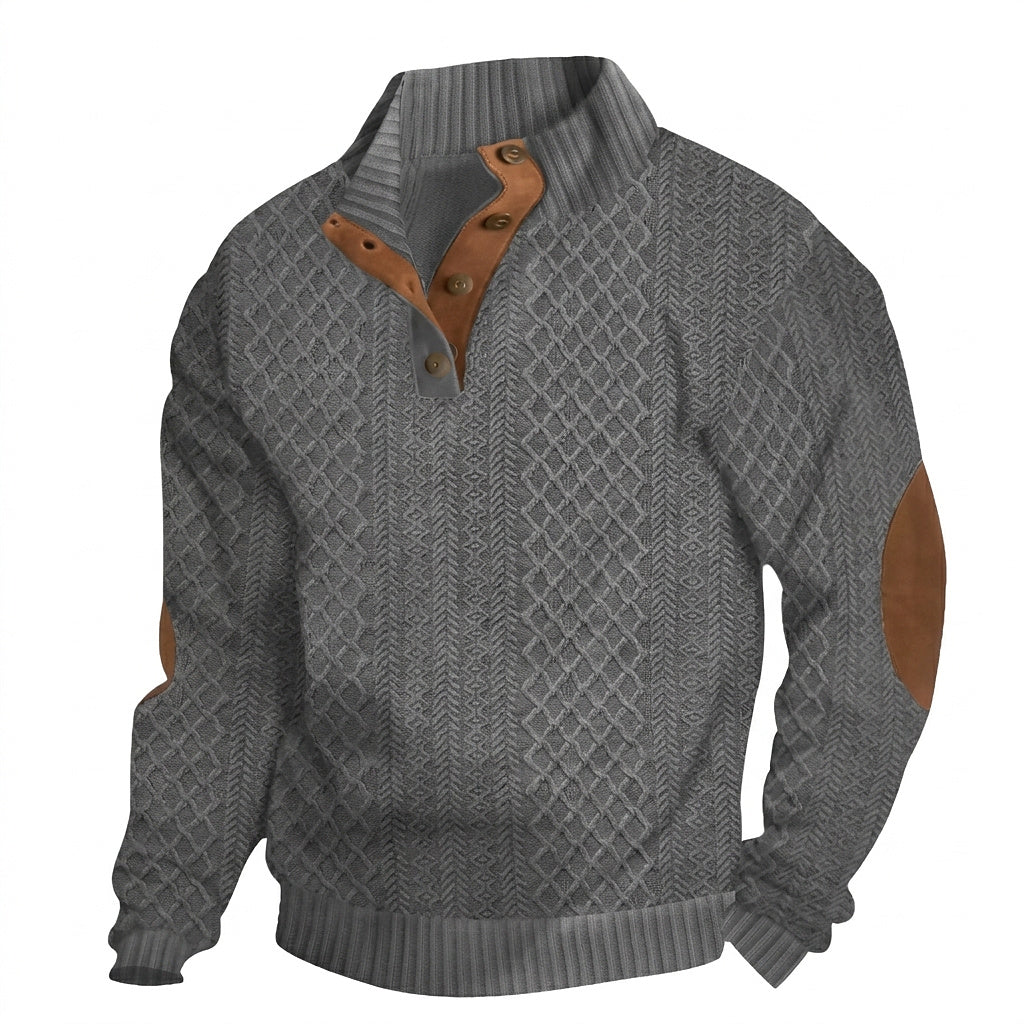Pull en maille torsadée à quart de boutons pour homme 1