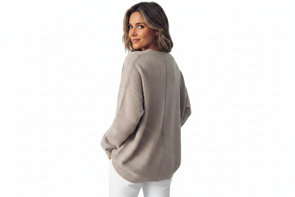 Pull femme ample à col en V et manches longues-Sweater Female-Gigié