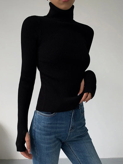 Pull Femme Col Roulé Côtelé-Gigié
