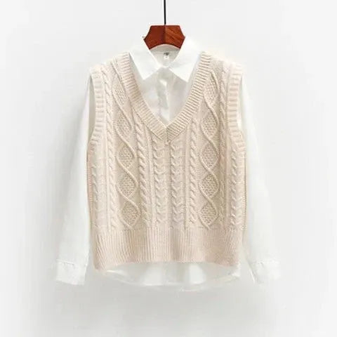 Pull Femme Col V Maille Torsadée Oversize-Gigié