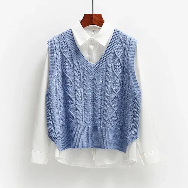 Pull Femme Col V Maille Torsadée Oversize-Gigié