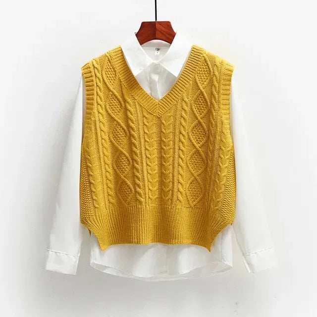 Pull Femme Col V Maille Torsadée Oversize-Gigié