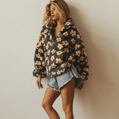 Pull Femme Hiver Motif Fleuri-Gigié