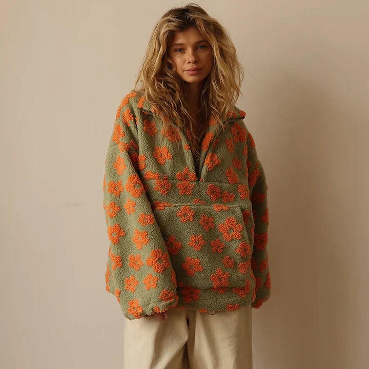Pull Femme Hiver Motif Fleuri-Gigié