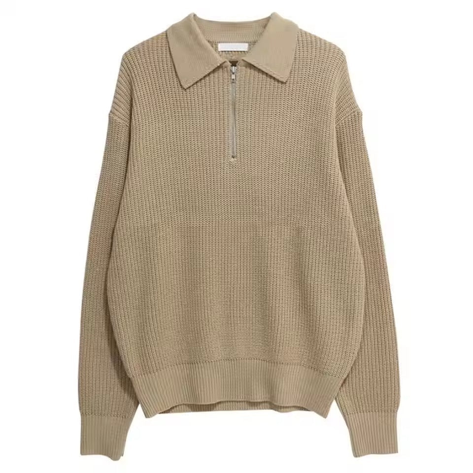 Pull Homme à Col Chemise avec Fermeture Zippée Courte-Gigié