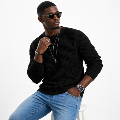 Pull homme à col rond avec maille texturée-Sweater Male-Gigié