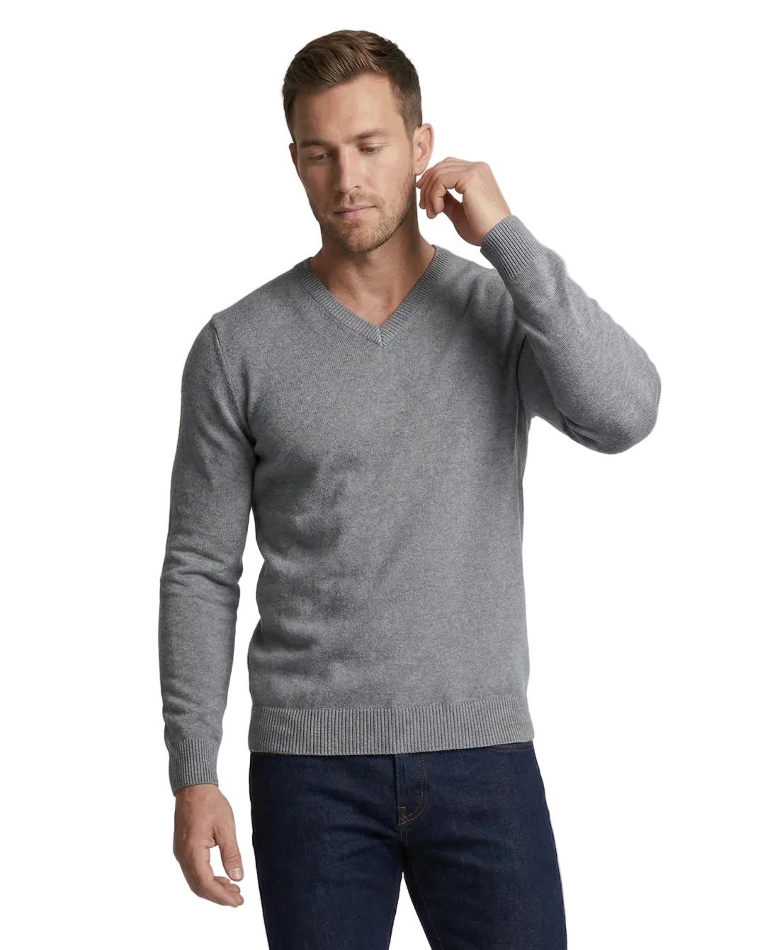 Pull homme à manches longues avec encolure en V et silhouette droite-Sweater Female-Gigié